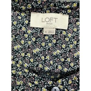 Loft‎ Outlet Women's XL Black Ditsy Floral Button Down Blouse Long Sleeve Top